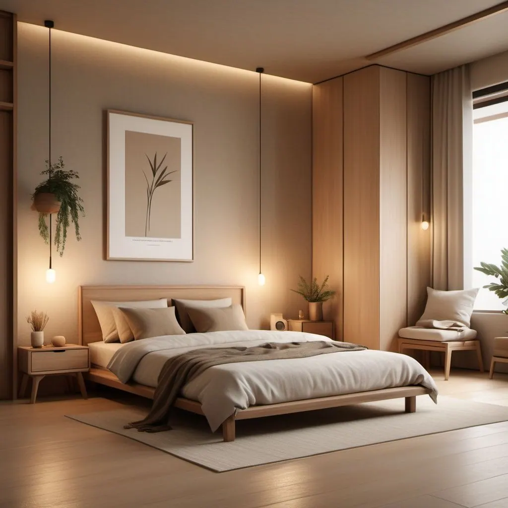 Bedroom in oak and linen
